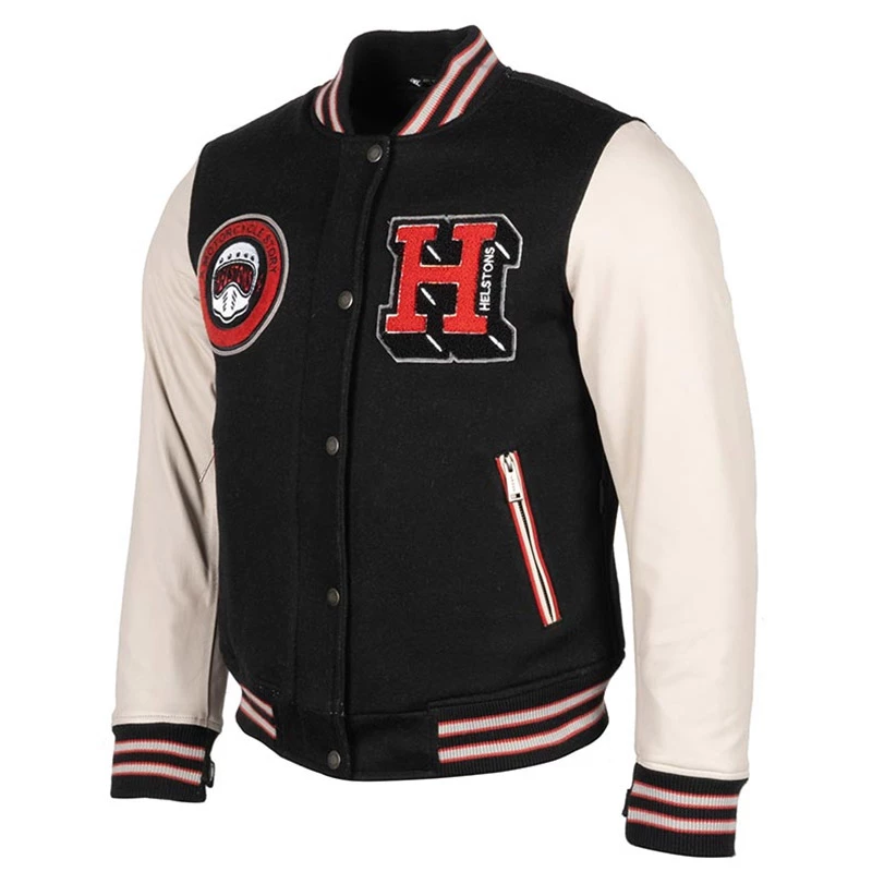 New ๐ Helstons University ๐ฉ Women Leather Jacket Black Beige ๐ 1 New ๐ Helstons University ๐ฉ Women Leather Jacket Black Beige ๐